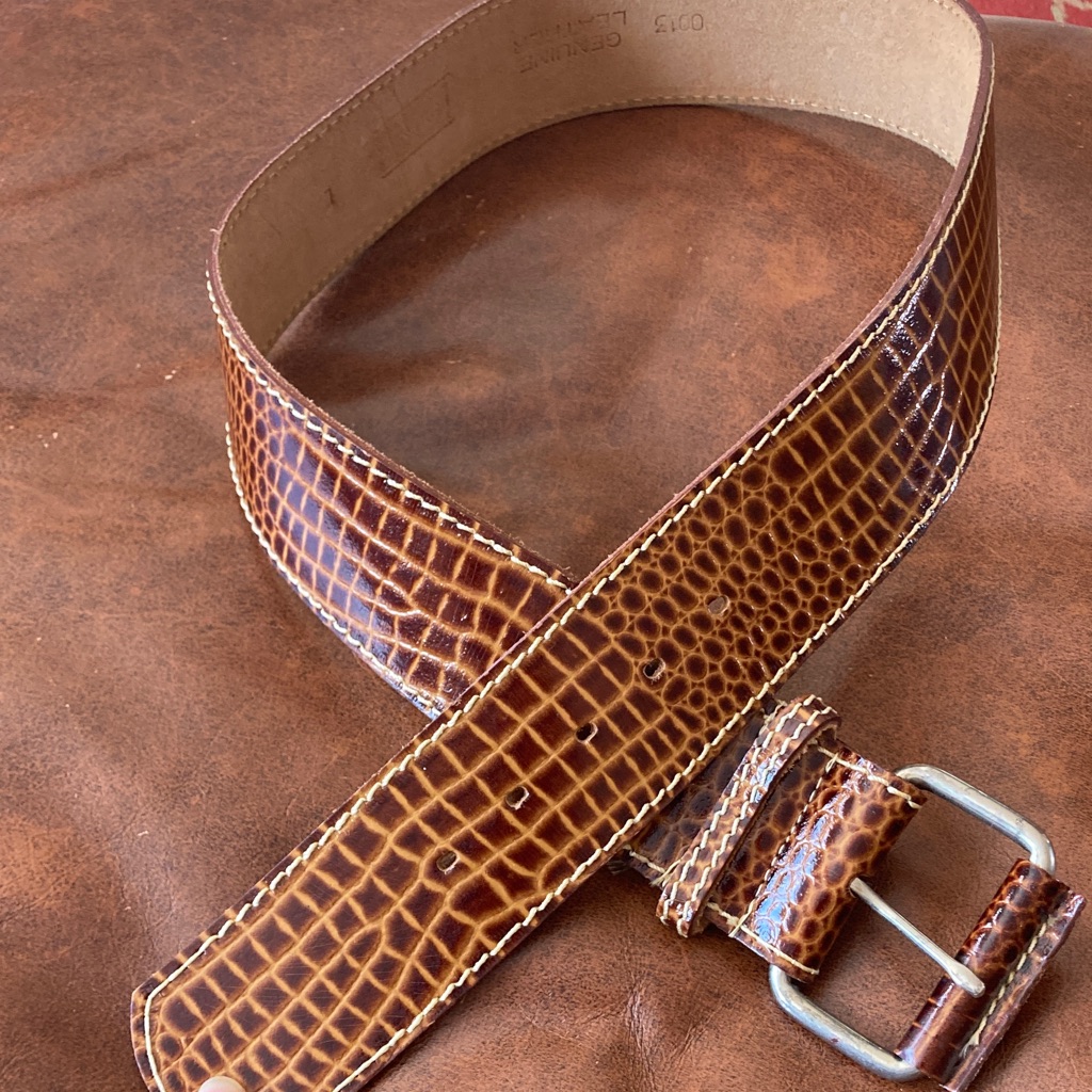 Brown Leather Crocodile Pattern Belt